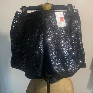 H&M Black sequin party shorts